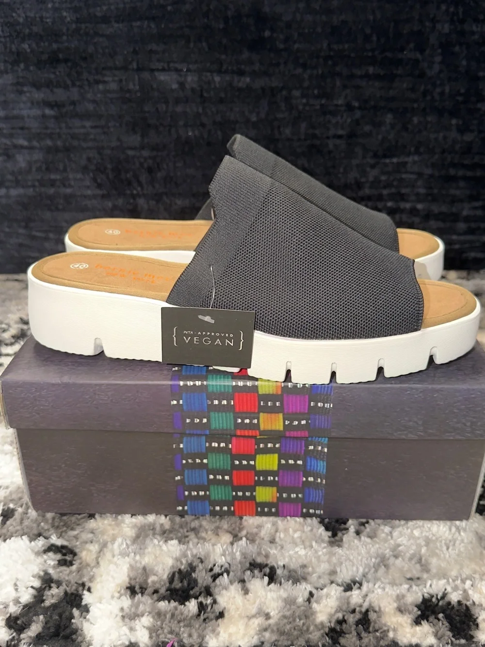 bernie mev. Black Slip-On Knit Platform Sandals